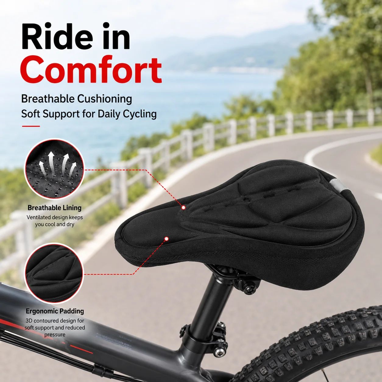 Commuting By Bike - 3D Yumuşak Köpük Yastıklı Bisiklet Sele